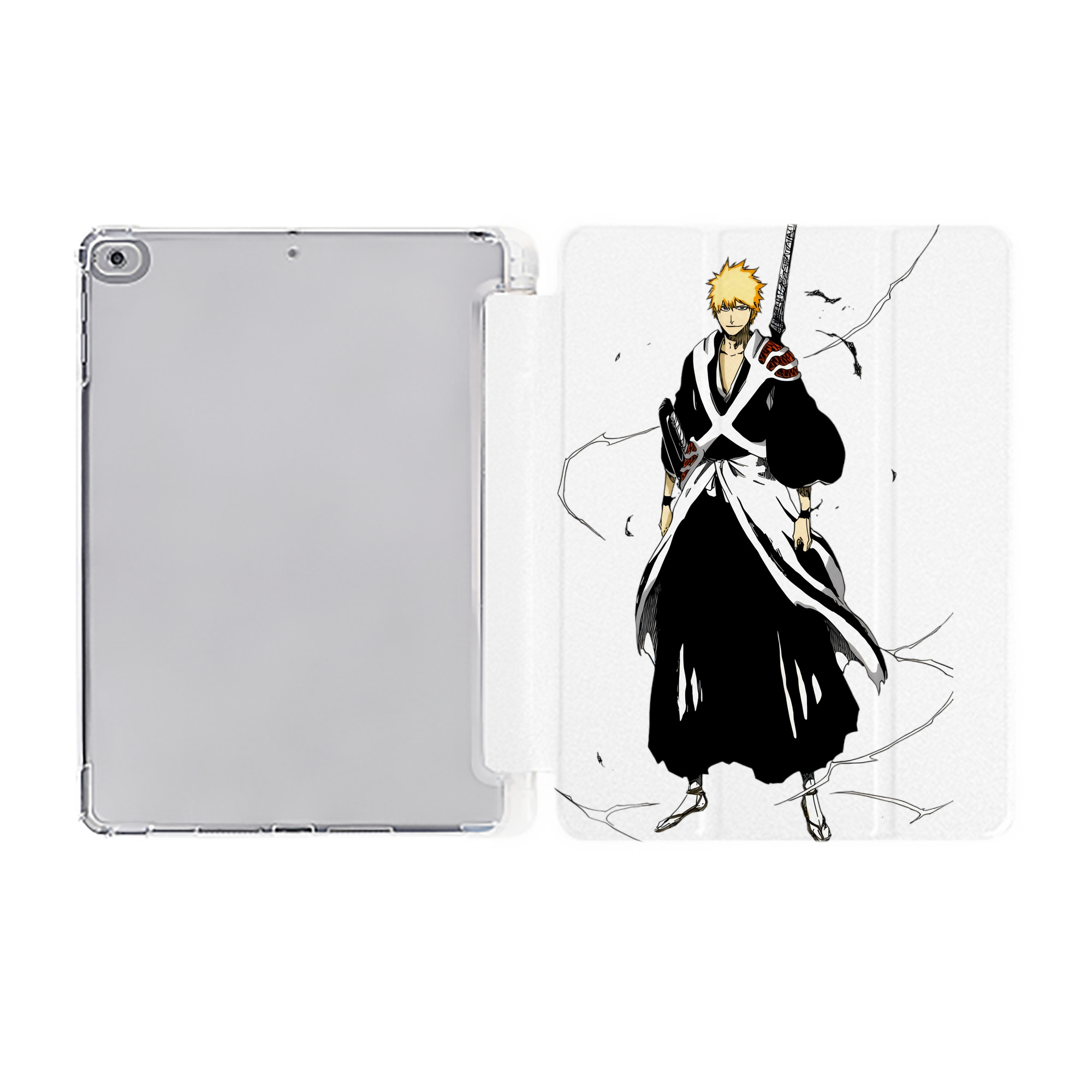 （画像用） ブリーチ 黒崎一護（くろさき いちご）BLEACH Kurosaki Ichigo IPad ケース ペン収納付き 三つ折りスタンド PUレザー×シリコン 対応機種9.5/10.5/10.9インチ